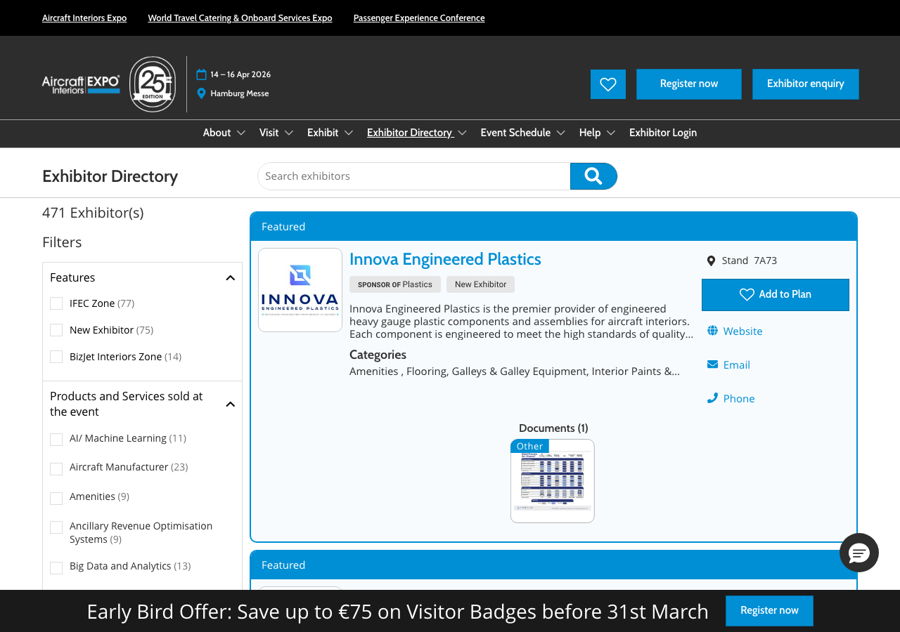 Aircraft interiors EXPO Messe-Website